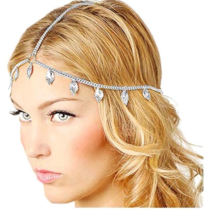 Fstrend Boho Leaf Layered Head Chains Dainty Tassel Headband Hot Christmas Fashion Hair Jewelry Party for Women and Girls(Silver) - Image 1